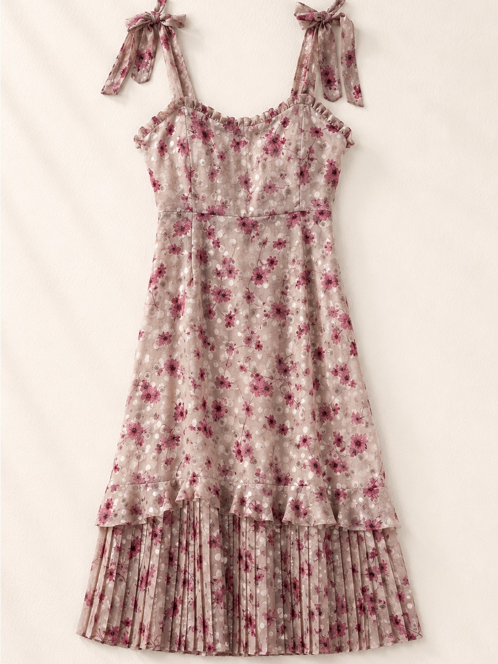 Lulus Floral Jacquard Tie Strap Pleated Hem Midi Dress NWT Medium